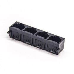 RJ9 Multiple Port Connectors 1*4 Unshielded Black Plastic 4P4C