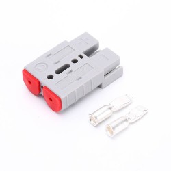 2 Way 600V 50Amp Grey Housing Battery Power Cable Connector with Red Color Cable fix plug
