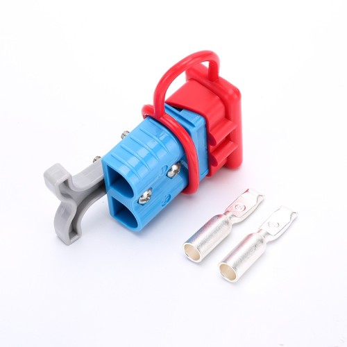 600V 120Amp Blue Housing 2 Way Battery Power Cable Connector Grey T-Bar Handle Red Dustproof Cover 600V 120Amp Blue Housing 2 Way Battery Power Cable Connector Grey T-Bar Handle Red Dustproof Cover