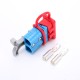600V 120Amp Blue Housing 2 Way Battery Power Cable Connector Grey T-Bar Handle Red Dustproof Cover 600V 120Amp Blue Housing 2 Way Battery Power Cable Connector Grey T-Bar Handle Red Dustproof Cover
