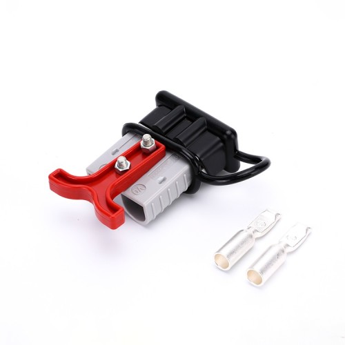 600V 120Amp Grey Housing 2 Way Battery Power Cable Connector Red T-Bar Handle Black Dustproof Cover 600V 120Amp Grey Housing 2 Way Battery Power Cable Connector Red T-Bar Handle Black Dustproof Cover