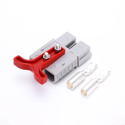 600V 120Amp Grey Housing 2 Way Battery Power Cable Connector with Red Plastic T-Bar Handle 600V 120Amp Grey Housing 2 Way Battery Power Cable Connector with Red Plastic T-Bar Handle