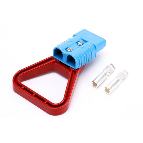 600V 175Amp Blue Housing 2 Way Battery Power Cable Connector with Plastic Red Triangle Handle 600V 175Amp Blue Housing 2 Way Battery Power Cable Connector with Plastic Red Triangle Handle