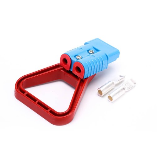 600V 175Amp Blue Housing 2 Way Battery Power Cable Connector with Plastic Red Triangle Handle 600V 175Amp Blue Housing 2 Way Battery Power Cable Connector with Plastic Red Triangle Handle