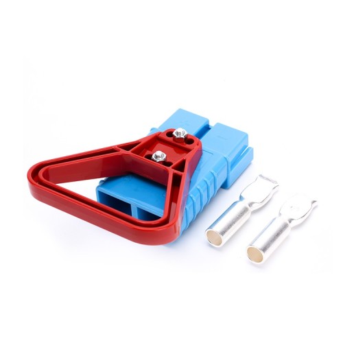 600V 350Amp Blue Housing 2 Way Battery Power Cable Connector with Plastic Red Triangle Handle 600V 350Amp Blue Housing 2 Way Battery Power Cable Connector with Plastic Red Triangle Handle