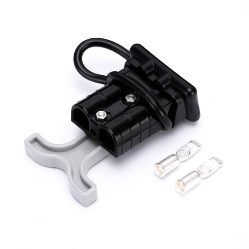 600V 50Amp Black Housing 2 Way Battery Power Cable Connector Grey T-Bar Handle and Black Dustproof Cover 600V 50Amp Black Housing 2 Way Battery Power Cable Connector Grey T-Bar Handle and Black Dustproof Cover