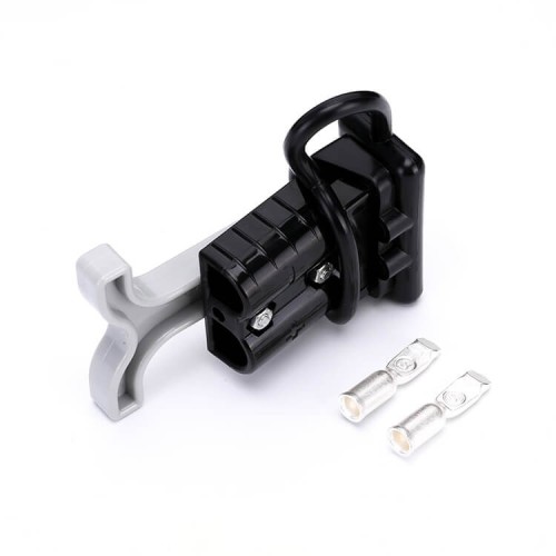 600V 50Amp Black Housing 2 Way Battery Power Cable Connector Grey T-Bar Handle and Black Dustproof Cover 600V 50Amp Black Housing 2 Way Battery Power Cable Connector Grey T-Bar Handle and Black Dustproof Cover