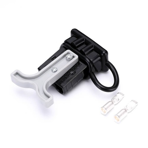 600V 50Amp Black Housing 2 Way Battery Power Cable Connector Grey T-Bar Handle and Black Dustproof Cover 600V 50Amp Black Housing 2 Way Battery Power Cable Connector Grey T-Bar Handle and Black Dustproof Cover