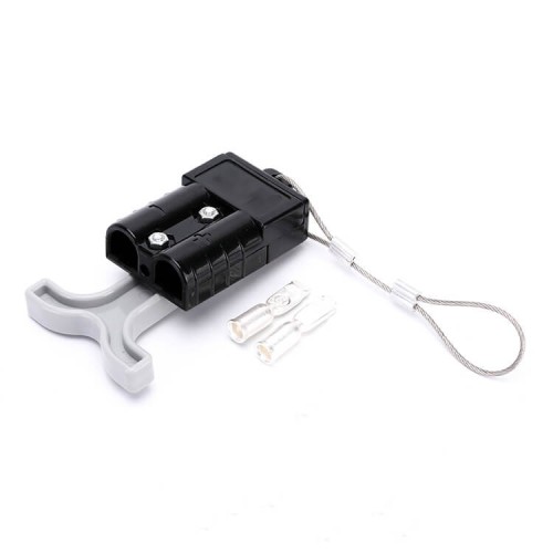 600V 50Amp black Housing 2 Way Battery Power Cable Connector with Grey Plastic T-Bar Handle and Black Plastic Internal Protectiv 600V 50Amp black Housing 2 Way Battery Power Cable Connector with Grey Plastic T-Bar Handle and Black Plastic Internal Protectiv