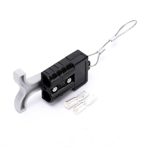 600V 50Amp black Housing 2 Way Battery Power Cable Connector with Grey Plastic T-Bar Handle and Black Plastic Internal Protectiv 600V 50Amp black Housing 2 Way Battery Power Cable Connector with Grey Plastic T-Bar Handle and Black Plastic Internal Protectiv