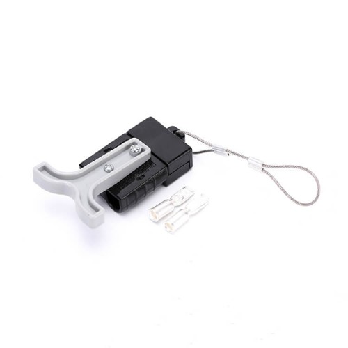 600V 50Amp black Housing 2 Way Battery Power Cable Connector with Grey Plastic T-Bar Handle and Black Plastic Internal Protectiv 600V 50Amp black Housing 2 Way Battery Power Cable Connector with Grey Plastic T-Bar Handle and Black Plastic Internal Protectiv