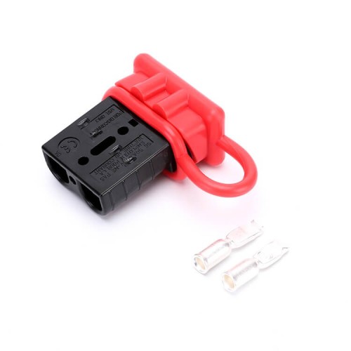 600V 50Amp Black Housing 2 Way Battery Power Cable Connector with Red Dustproof Cover 600V 50Amp Black Housing 2 Way Battery Power Cable Connector with Red Dustproof Cover