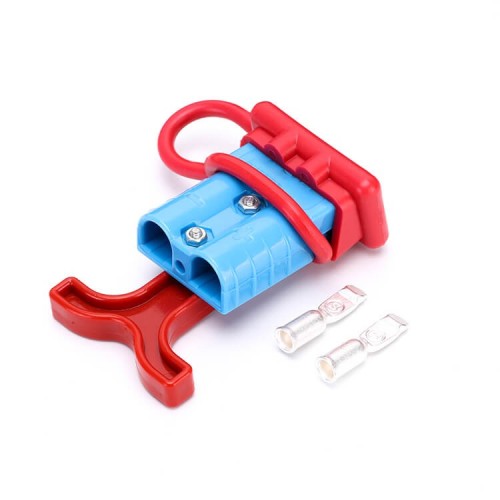 600V 50Amp Blue Housing 2 Way Battery Power Cable Connector Red T-Bar Handle and Red Dustproof Cover 600V 50Amp Blue Housing 2 Way Battery Power Cable Connector Red T-Bar Handle and Red Dustproof Cover
