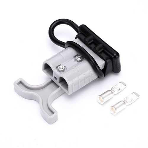 600V 50Amp Grey Housing 2 Way Battery Power Cable Connector Grey T-Bar Handle and Black Dustproof Cover 600V 50Amp Grey Housing 2 Way Battery Power Cable Connector Grey T-Bar Handle and Black Dustproof Cover