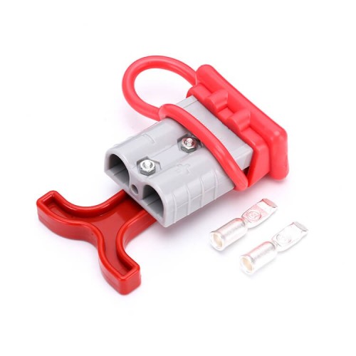 600V 50Amp Grey Housing 2 Way Battery Power Cable Connector Red T-Bar Handle and Dustproof Cover 600V 50Amp Grey Housing 2 Way Battery Power Cable Connector Red T-Bar Handle and Dustproof Cover