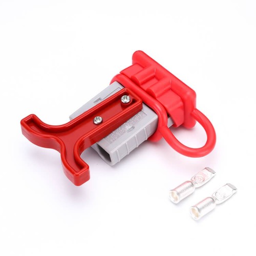 600V 50Amp Grey Housing 2 Way Battery Power Cable Connector Red T-Bar Handle and Dustproof Cover 600V 50Amp Grey Housing 2 Way Battery Power Cable Connector Red T-Bar Handle and Dustproof Cover