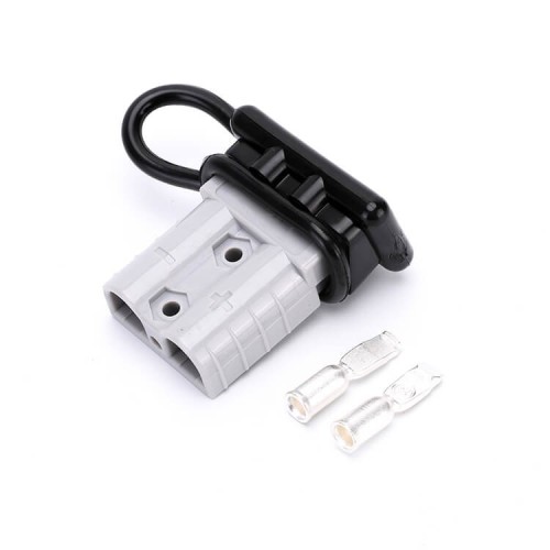 600V 50Amp Grey Housing 2 Way Battery Power Cable Connector with Black Dustproof Cover 600V 50Amp Grey Housing 2 Way Battery Power Cable Connector with Black Dustproof Cover
