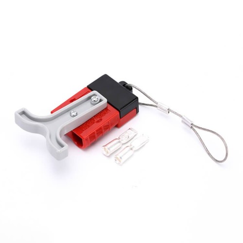 600V 50Amp Red Housing 2 Way Battery Power Cable Connector Grey T-Bar Handle and Black Internal Protective 600V 50Amp Red Housing 2 Way Battery Power Cable Connector Grey T-Bar Handle and Black Internal Protective
