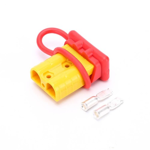 600V 50Amp Yellow Housing 2 Way Battery Power Cable Connector with Red Dustproof Cover 600V 50Amp Yellow Housing 2 Way Battery Power Cable Connector with Red Dustproof Cover