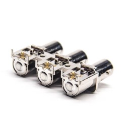 BNC 3 Port Right Angle Female 75 Ohm Through Hole for PCB Mount Nickel Plating