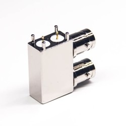 BNC Dual Female Connector Right Angled Through Hole for PCB Mount