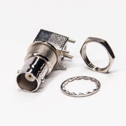 BNC Female Bulkhead Coaxial Connector Right Angle Through Hole for PCB Mount