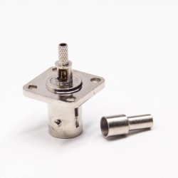 BNC Square Flange 4 Hole 180 Degree Female Crimp Type for Coaxial Cable
