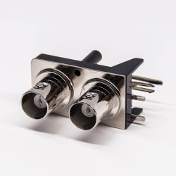 Double Female BNC Connector Angled for PCB Mount