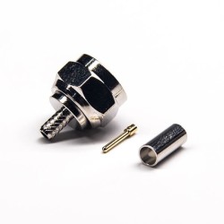 F Type 180 Degree Connectror Plug Male Pin Threaded Type Crimp Type for Cable