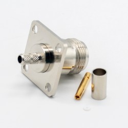Connector Type N RG58 Female Straight 4 Hole Flange Crimp for SYV50-3 RG142