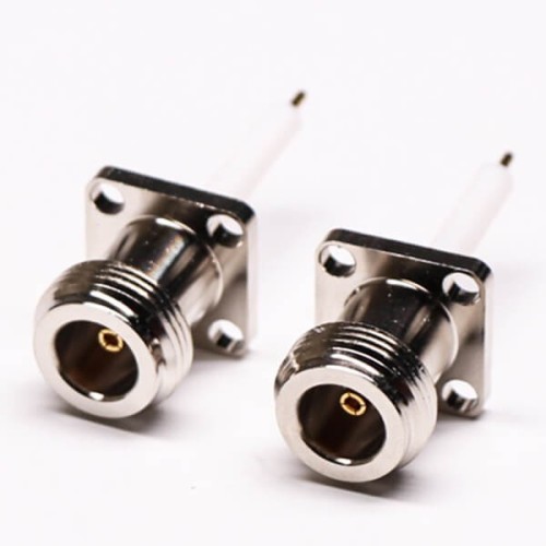 Female N Type Coaxial Straight 4 Hole Flange Mount Extended PTFE Type