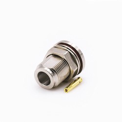 N Bulkhead Connector Waterproof Female Straight Solder for Semi-rigid 141 Cable
