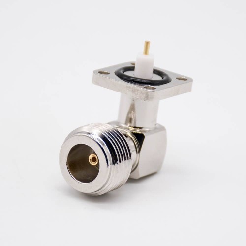 N Connector Female Right Angle PCB Mount Four Hole Flange Through Hole Nickel Plating