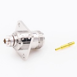 N Connector Flange Mount Female Straight 4 Hole Flange Solder for Semi-rigid 141 Cable