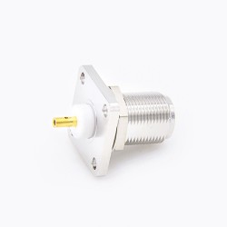 N Female Type Bulkhead 4 Hole Flange Straight Solder for Cable
