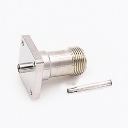 N Flange Connector Mount Female Straight 4 Hole Flange Solder for Semi-rigid 141 cable