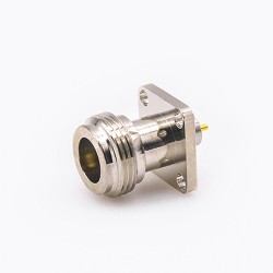 N Type Coax Connector Female Straight Welding Plate 4 Hole Flange Solder for PCB Mount