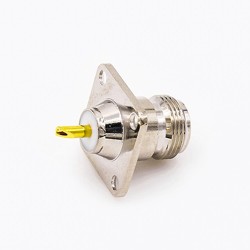 RF N Connector Female Straight 4 Hole Flange Solder Cup for Cable