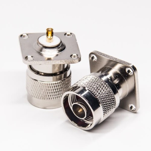 Type N Male Flange Mount Connector 4 Hole Straight Solder Type for Cable Type N Male Flange Mount Connector 4 Hole Straight Solder Type for Cable