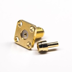20pcs 4 Hole flange SMA RP Female Connector Solder Type PTFE Crimp Type Gold Plating