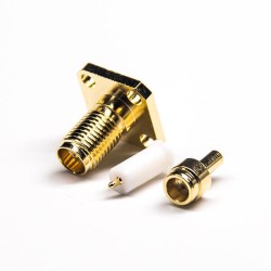 4 Hole flange SMA RP Female Connector Solder Type PTFE Crimp Type Gold Plating