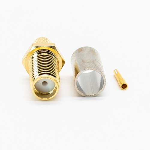Female SMA Connector 180 Degree Golder Plating Crimp Type for Coaxial Cable RG58 Female SMA Connector 180 Degree Golder Plating Crimp Type for Coaxial Cable RG58