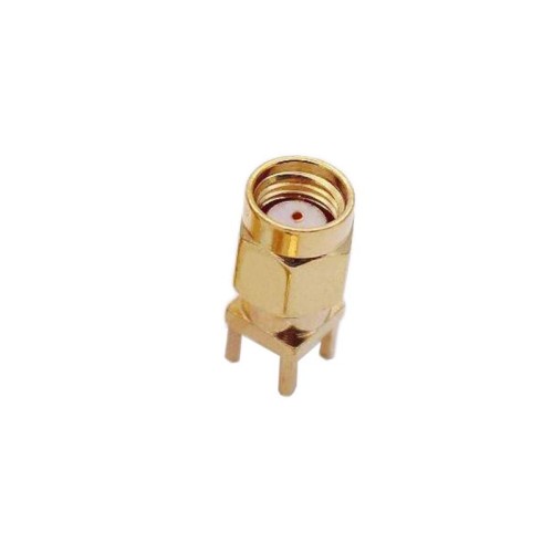 Reverse Polarity SMA (RP-SMA) Male Plug Connector Gold Plated Straight Through Hole for PCB Mount Reverse Polarity SMA (RP-SMA) Male Plug Connector Gold Plated Straight Through Hole for PCB Mount