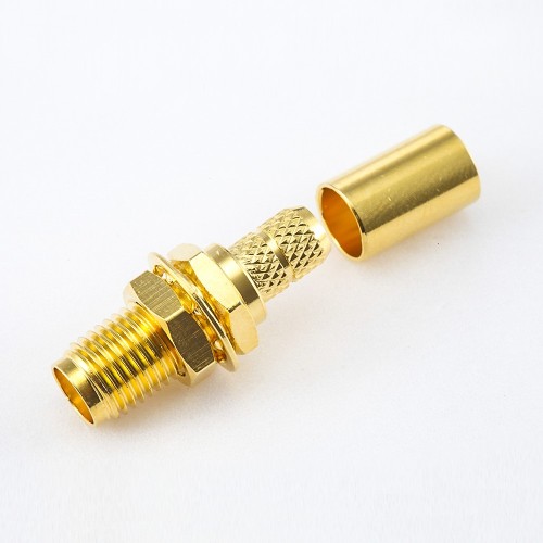 SMA Jack Cable Connector 180 Degree Panel Mount Front Bulkhead Crimp Type for RG58/RG142/SYV50-3 SMA Jack Cable Connector 180 Degree Panel Mount Front Bulkhead Crimp Type for RG58/RG142/SYV50-3