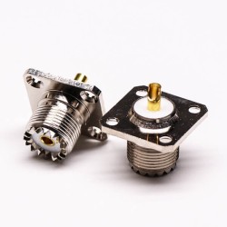 UHF Connector Female Straight with 4 Hole Flange for Panel Mount