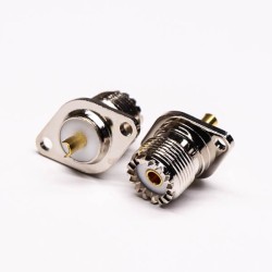 UHF Female 180° Connector Solder Type 2 Hole for Flange Mount