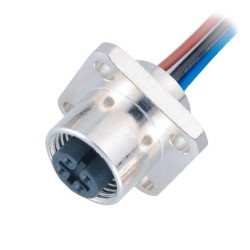 10pcs M12 4Pin Panel Connector Female A-Code Flange Type Panel Connector With Wires 1M CNC Screw