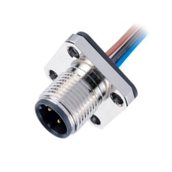 10pcs M12 Flange Connector Panel Mount Connector Power With Single Wires 30CM