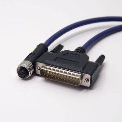 25Pin D-Sub Cable Male Straight To M12 Female 17 Pin A-Coding Blue Cable Cordset 1M AWG26