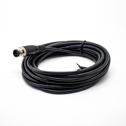 3Pin M12 Extension Cable Male A Code Straight Connector Molded Cable 5M AWG22 3Pin M12 Extension Cable Male A Code Straight Connector Molded Cable 5M AWG22